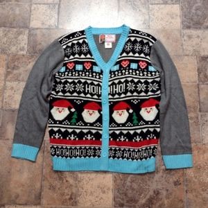 Ugly Christmas sweater faux cardigan Santa size medium
